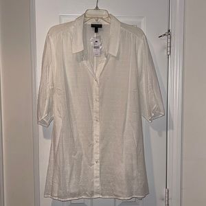 Lane Bryant Sheer White Blouse with belt